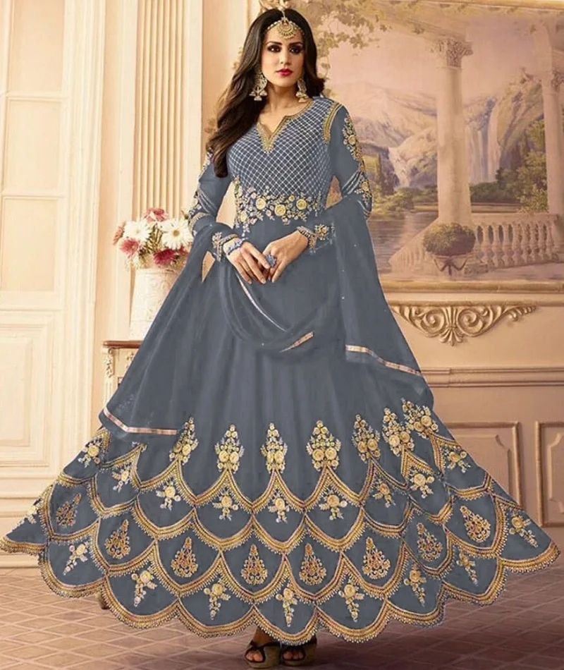 Party Wear Gown With Dupatta Faux Fabric Designer Dress