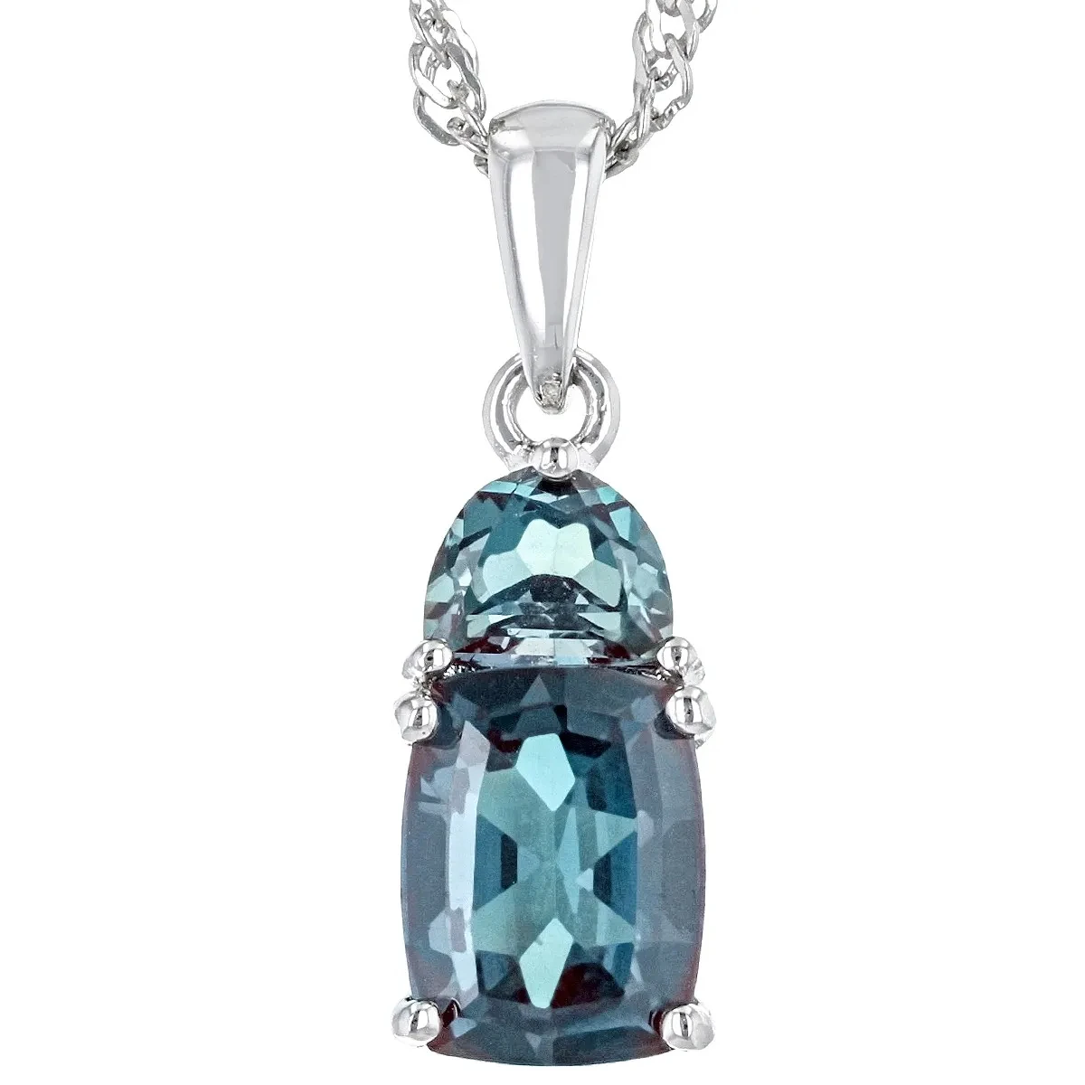 Colorful Brilliance Blue Lab Created Alexandrite Pendant With Chain Rhodium Over 925 Sterling