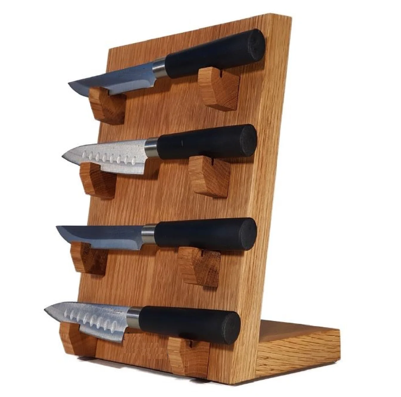 Wooden Knife Display Stand Knives Set With Black Color Handle Kitchenware Cutting Utensils With