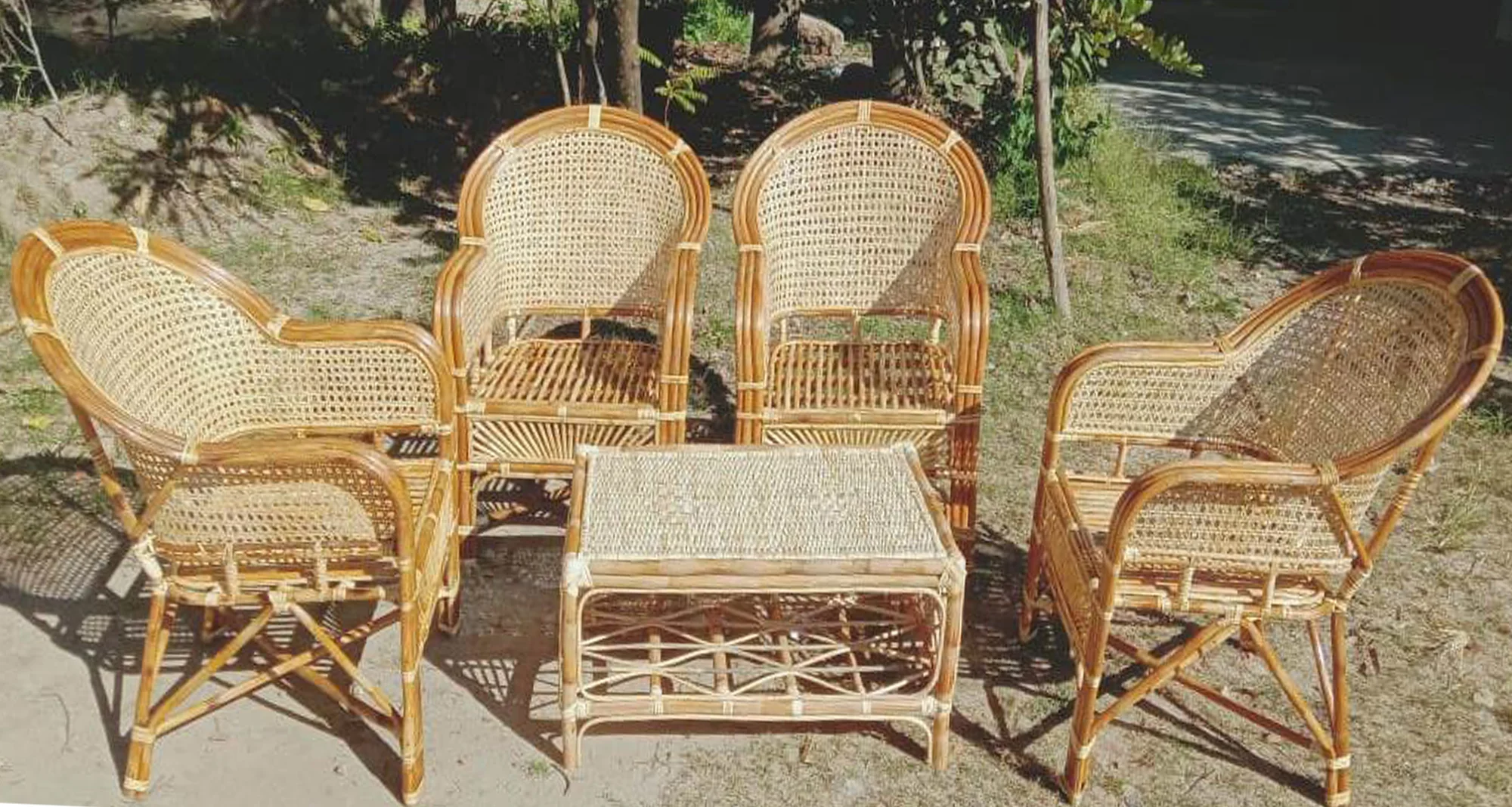 Bamboo/rattan Garden Sofa Set Modern Round Rattan Woven Outdoor Seat