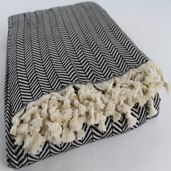 100 Cotton Coverlet Housewarming Gift Damla Black Throw Picnic