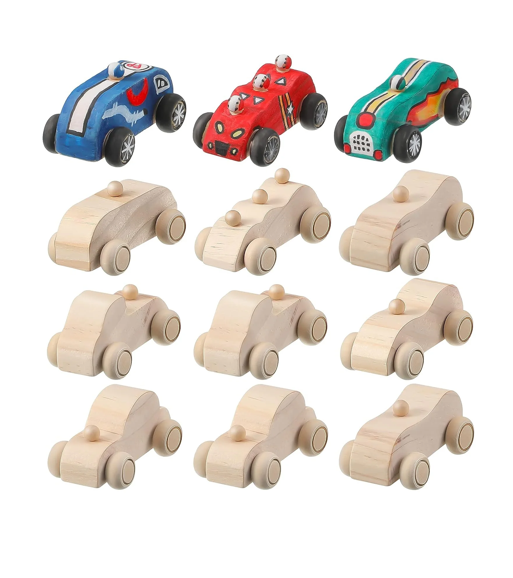 12 Pieces Wood Diy Car Toys Unfinished Wooden Cars Crafts For Students