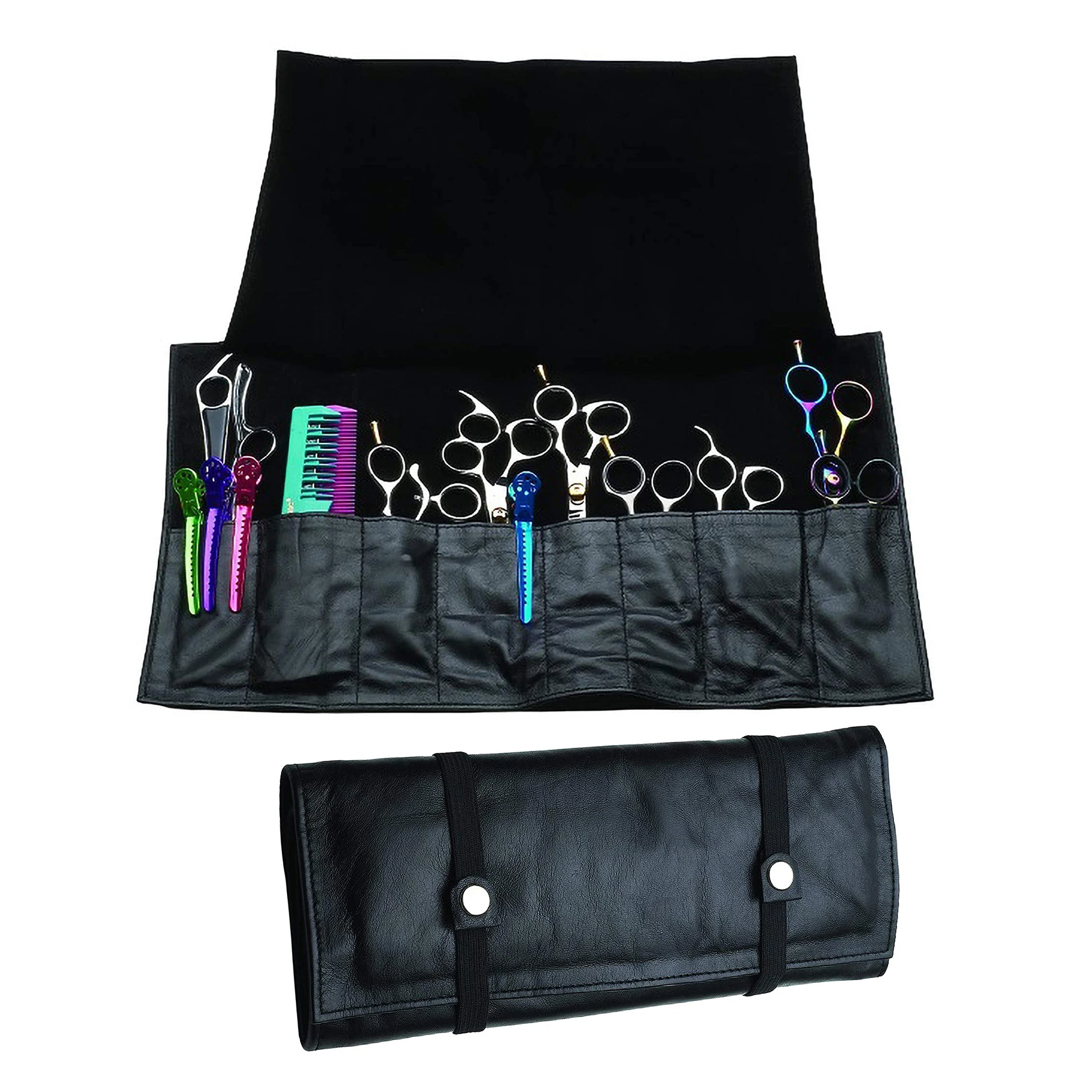 Salon Hairdressing Tools Roll Up Case Pouch Genuine Leather Hair