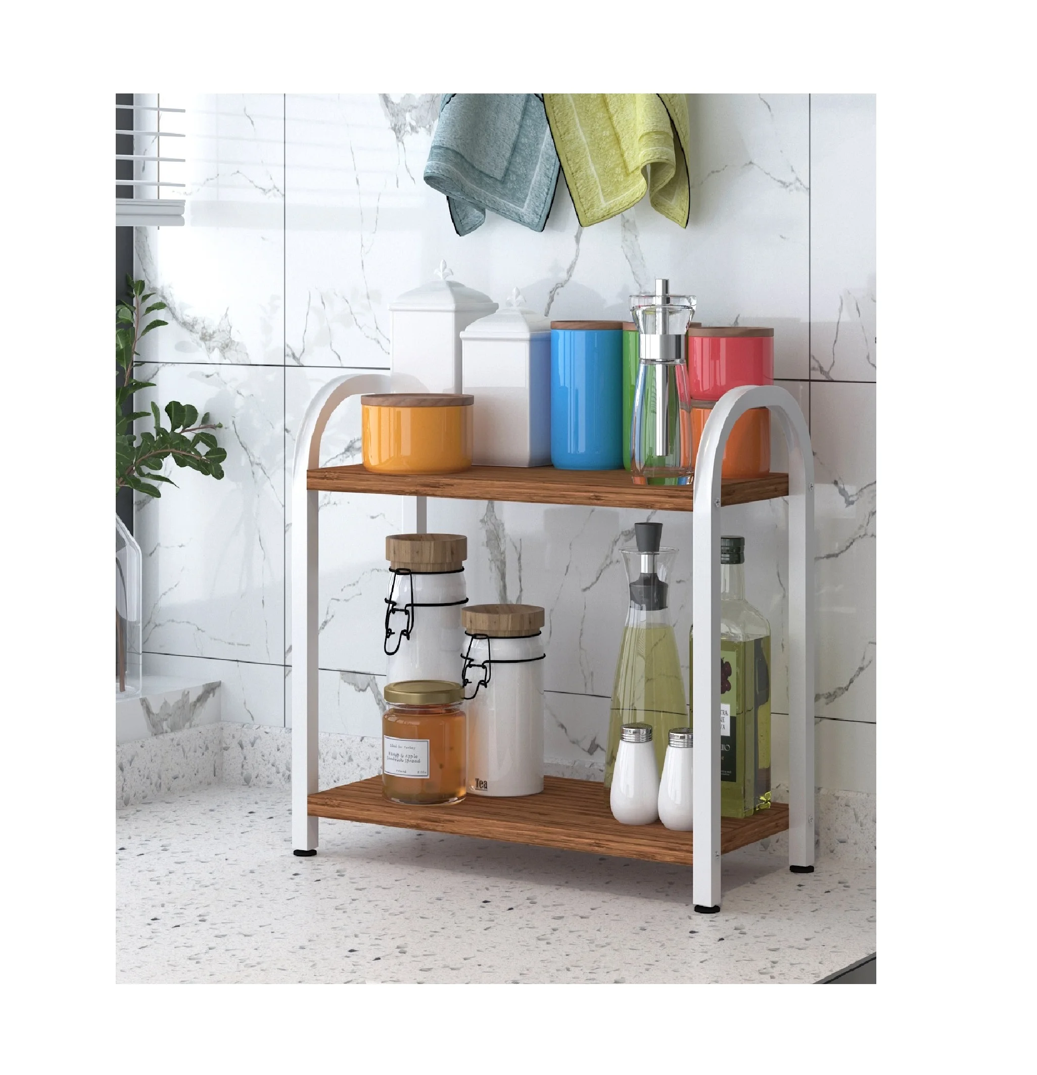 Bathroom Kitchen Storage Shelves Organizer Equipped With 2