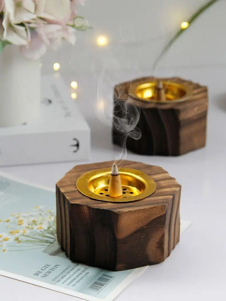 Acacia Wooden Incense Burner Wood Ash Catcher Handcrafted Incense Holder Natural Wood Censer