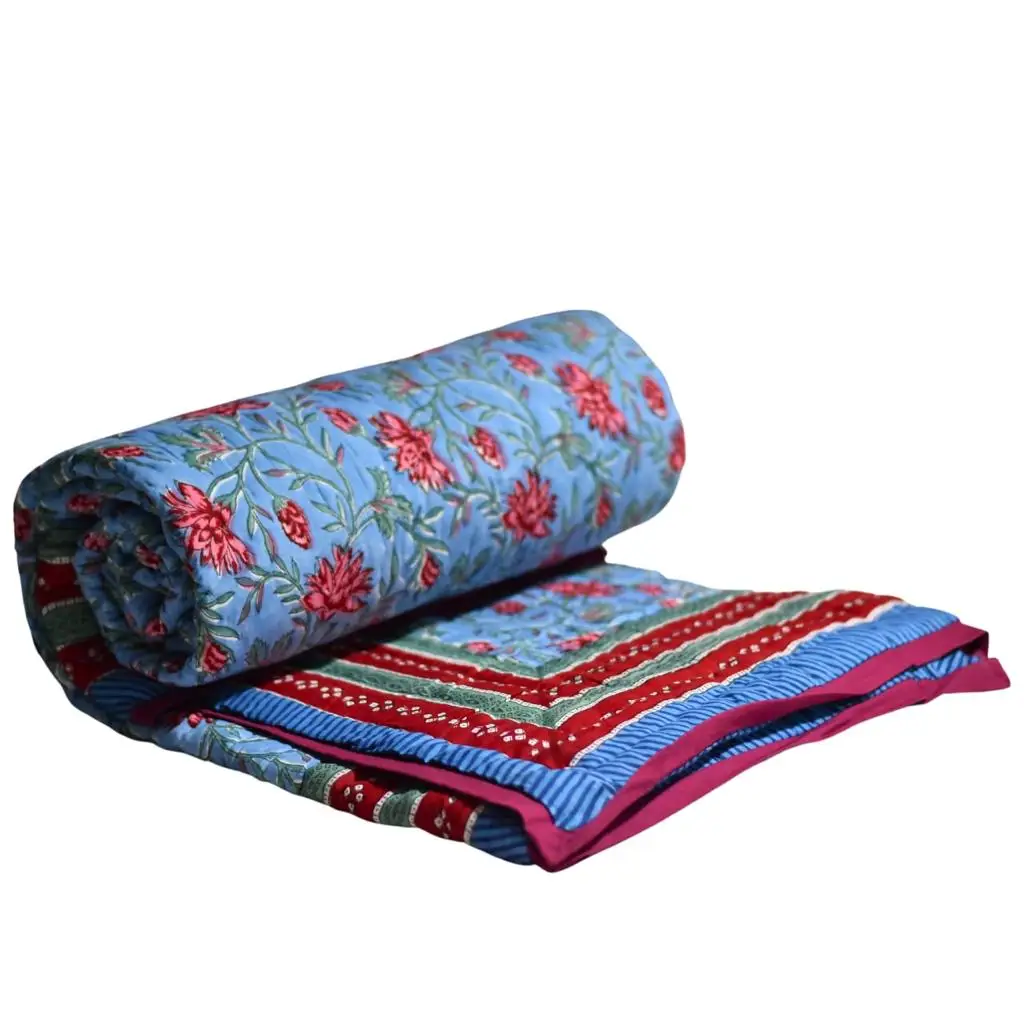 Indian Hand Block Kantha Quilt 100% Cotton Quilt Natural Hand Dyed Hand ...