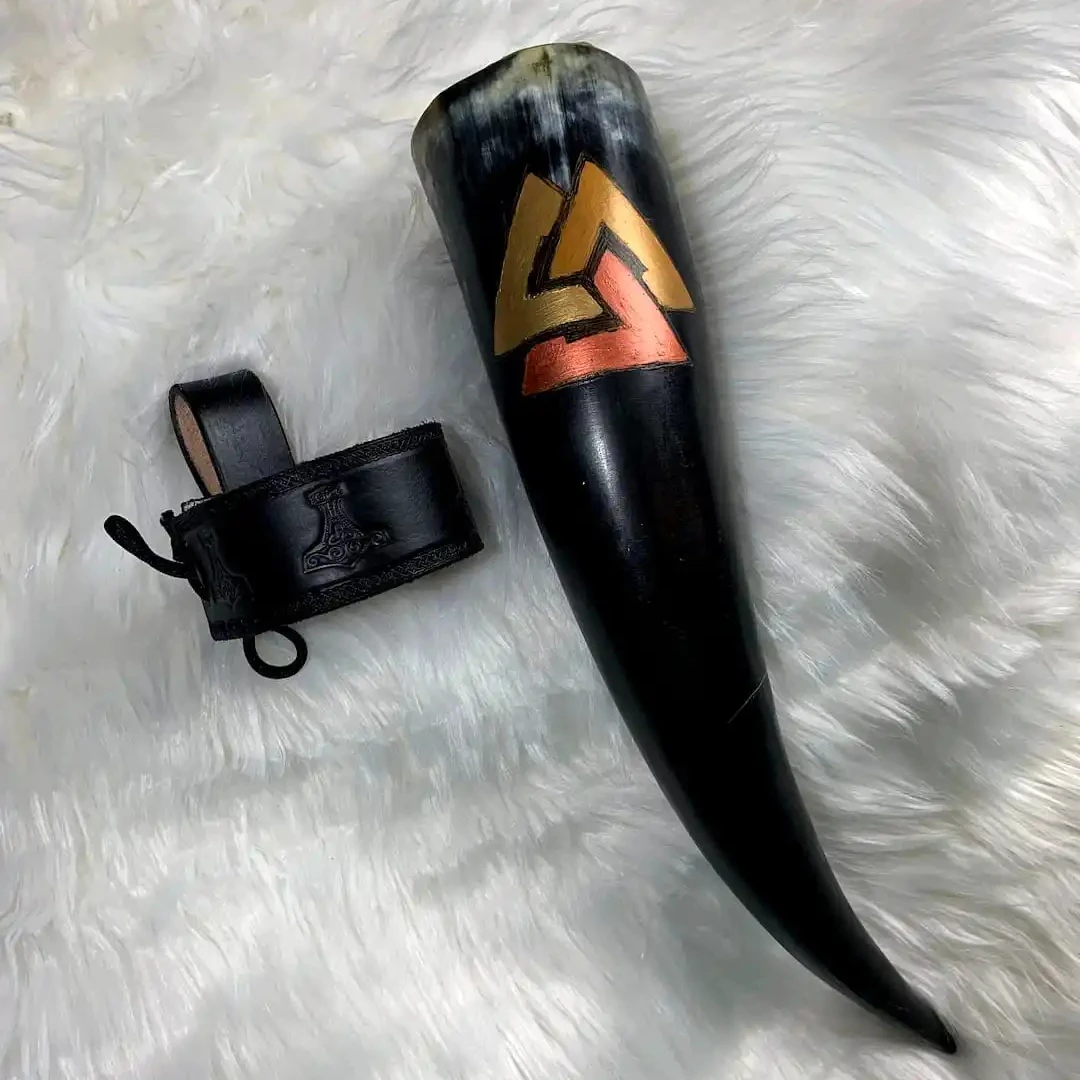 Unique Viking Drinking Couple Horn With Engraving With Leather High ...