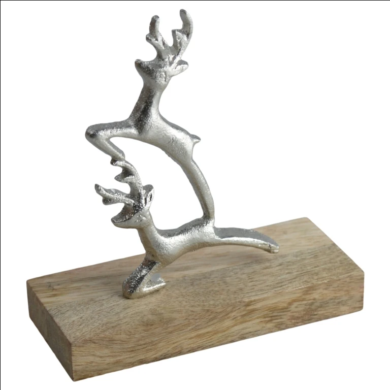 Metal Christmas Sculptures With Wooden Base Cheap Ornaments Bulk