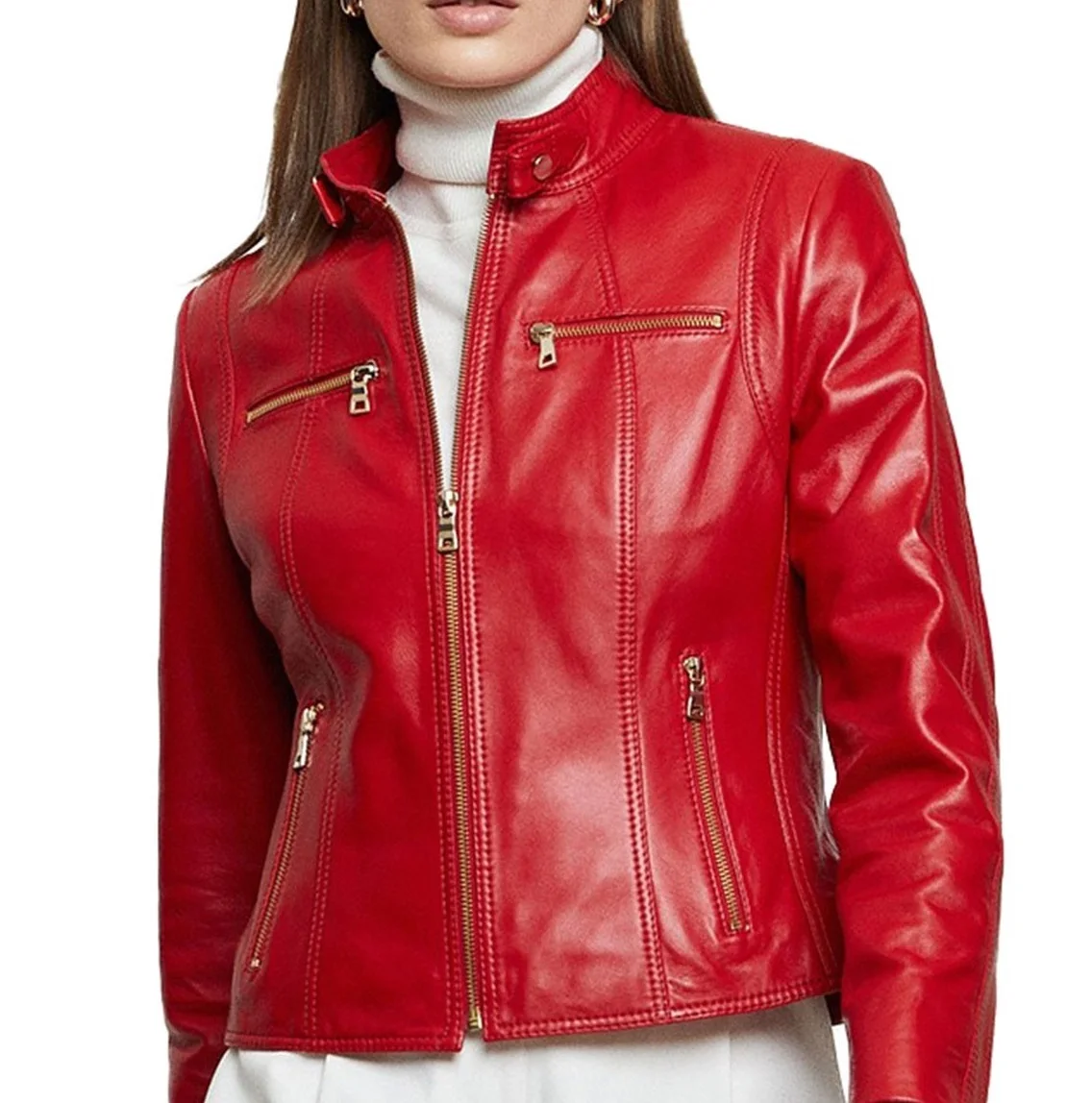 Yellow Solid Color Sport Leather Jacket Autumn And Winter New Women Leather Jacket Slim Leather 1739