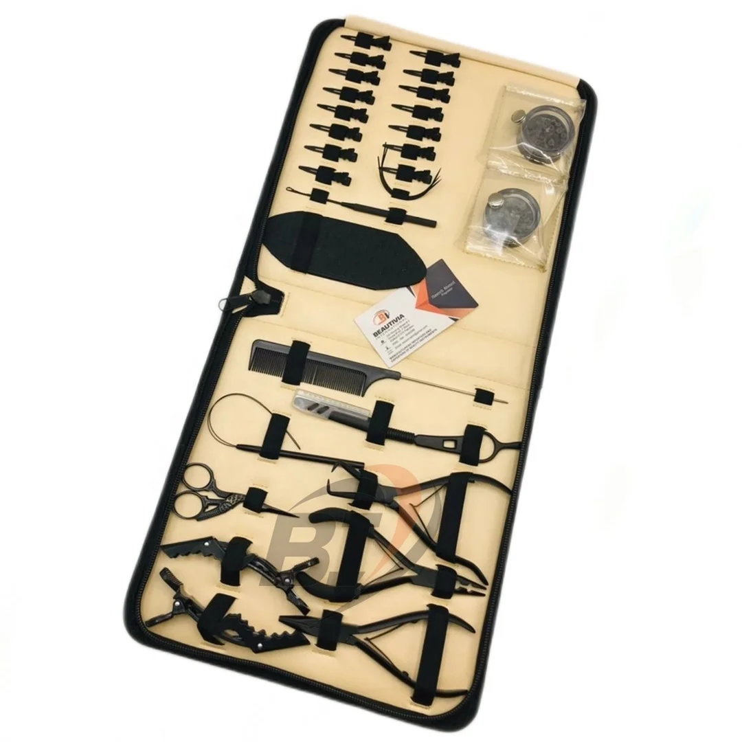 Black Matte Hair Extension Tool Kit Set Professional Hair Pliers With