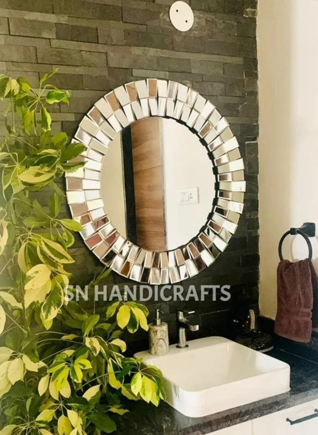 Gold Pebble Mirror Tempered Glass Frame Wall Mirror For Living Room