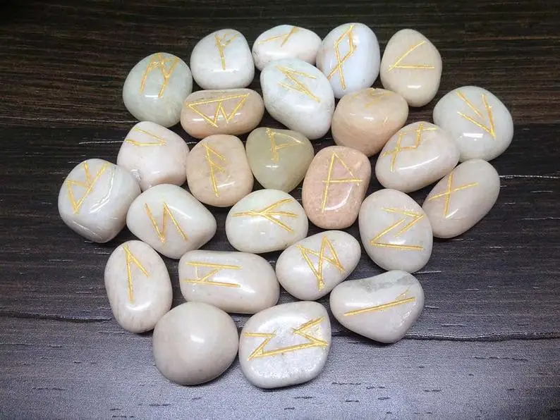 High Quality Moonstone Elder Futhark Rune Set Gemstone Runic Set For ...