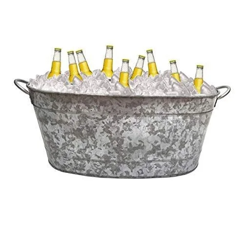 White Oval Galvanized Party Tub Beverage Tub With Handle Wine Bottle