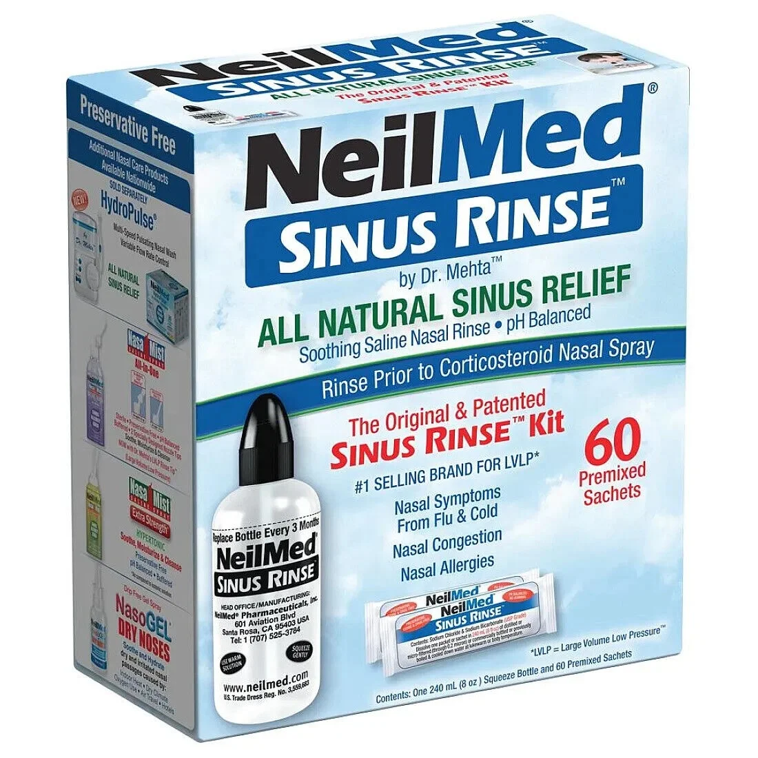 Neilmed Sinus Rinse Kit 60 Sachets & Easy Squeeze Bottle -sinus Rinse ...