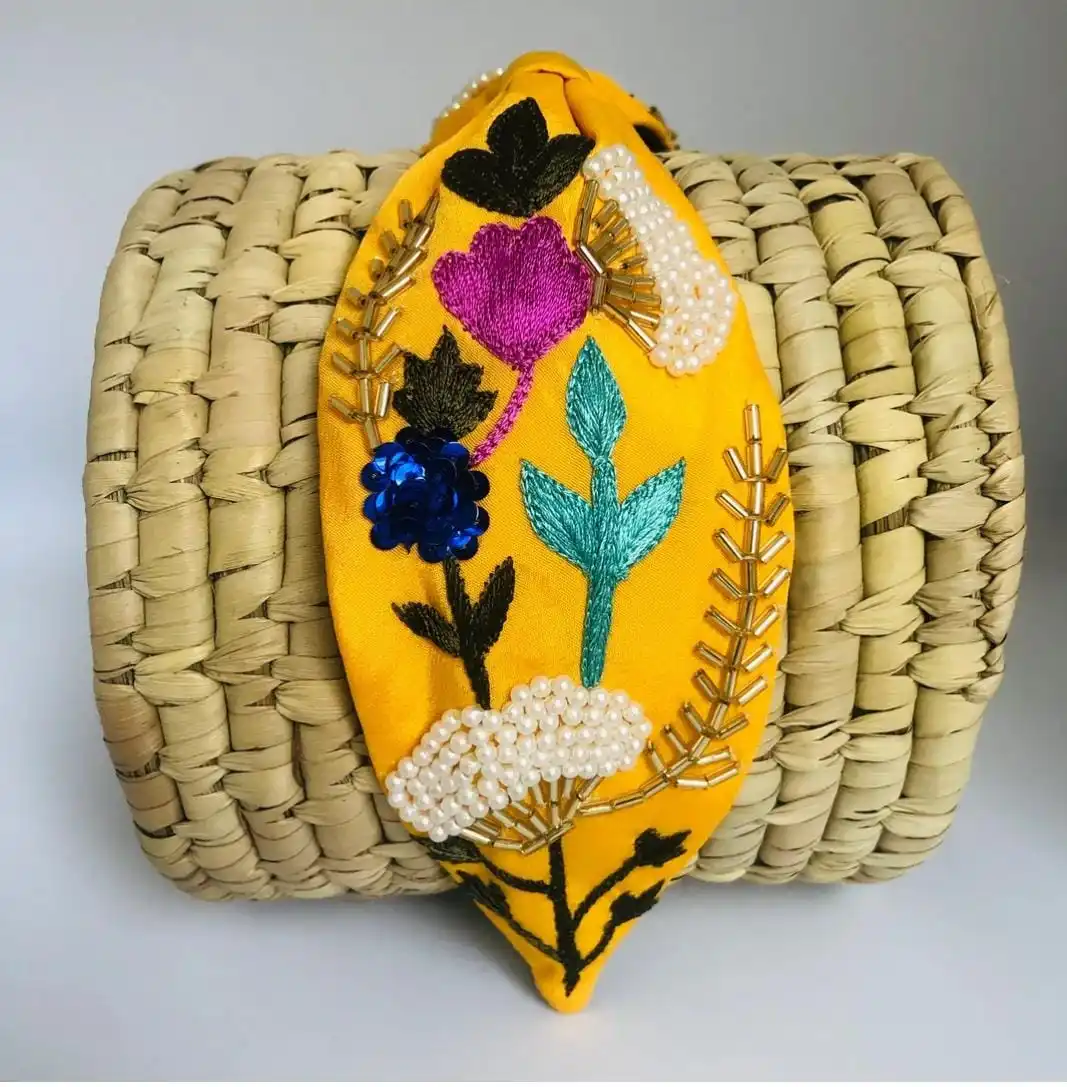 Hand Embroidered Yellow Sun Shine Headbands With Soft Cushioned Fitting