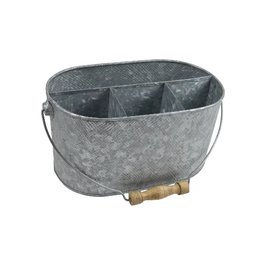 Modern Look Design Galvanized Metal Caddy With 4 Compartments \ Rustic