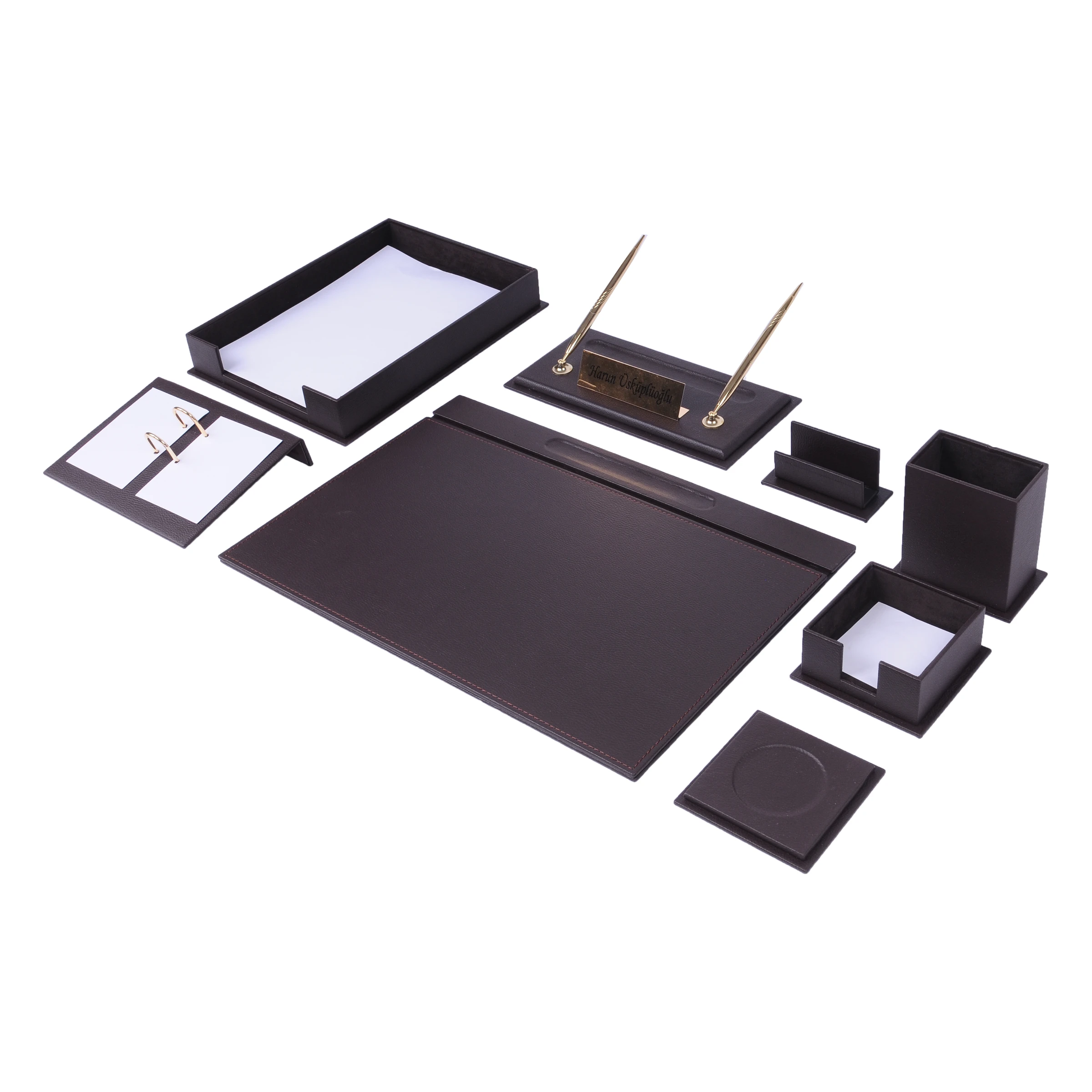 10 Pcs Leather Desk Set With Single Document Tray Office Supplies Desk