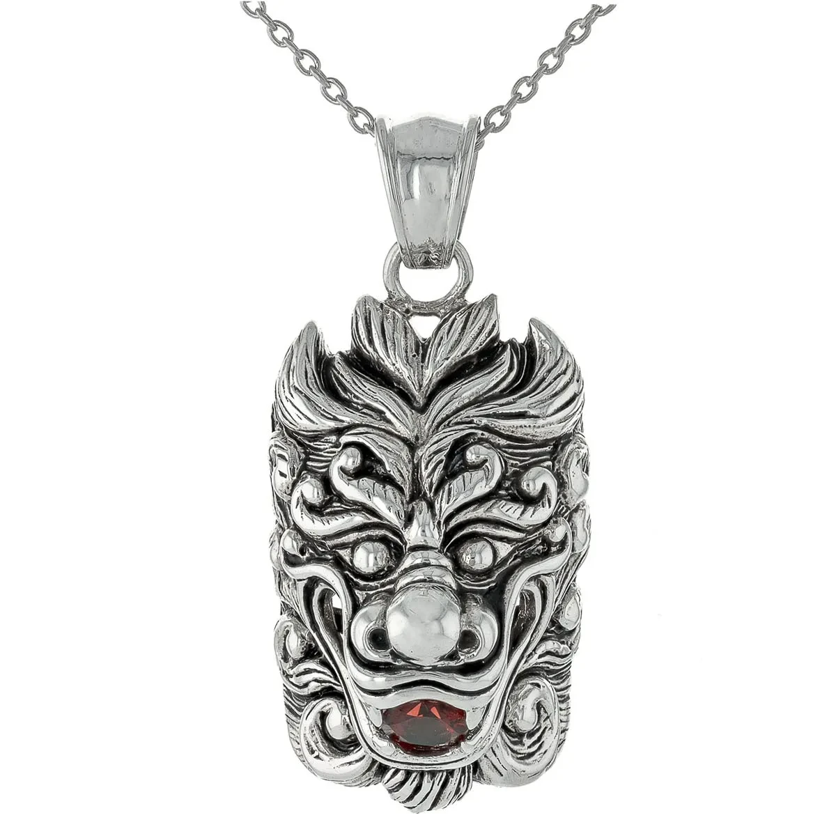 Sacred Splendor Red Amulet Pendant With Chain,Rhodium Over