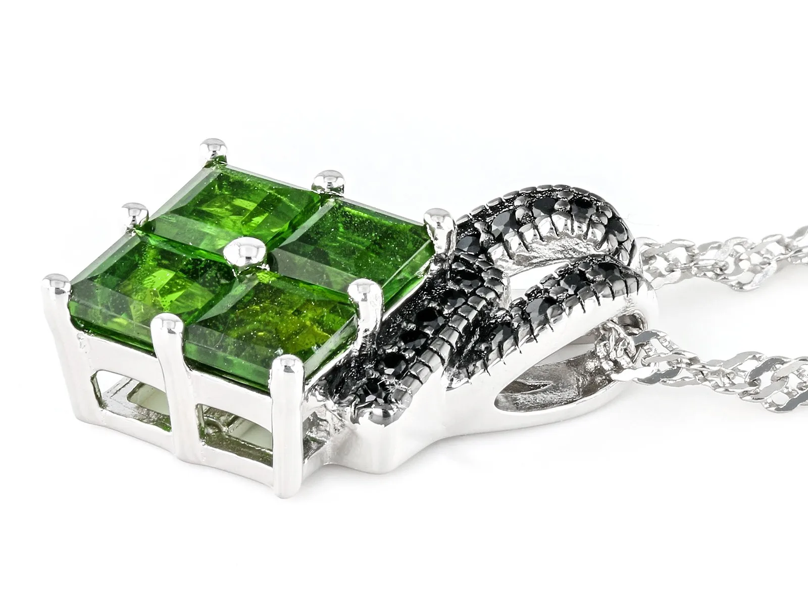 Chrome Diopside Pendant With Chain,Rhodium Over 925 Sterling Silver,A