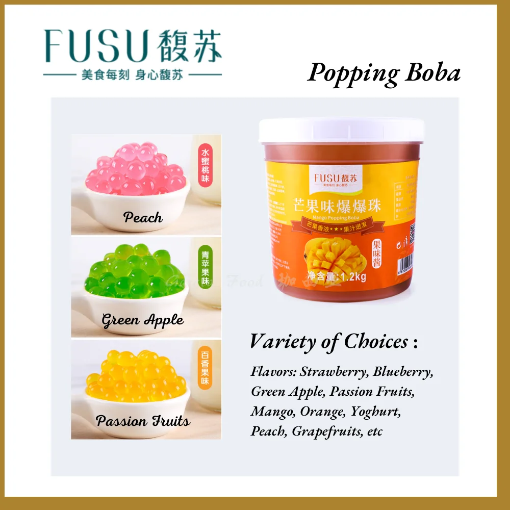 Fusu Ready To Eat Popping Boba Green Apple Flavor (3kg*4 Tubs/ctn) Great Way To Mix & Match A