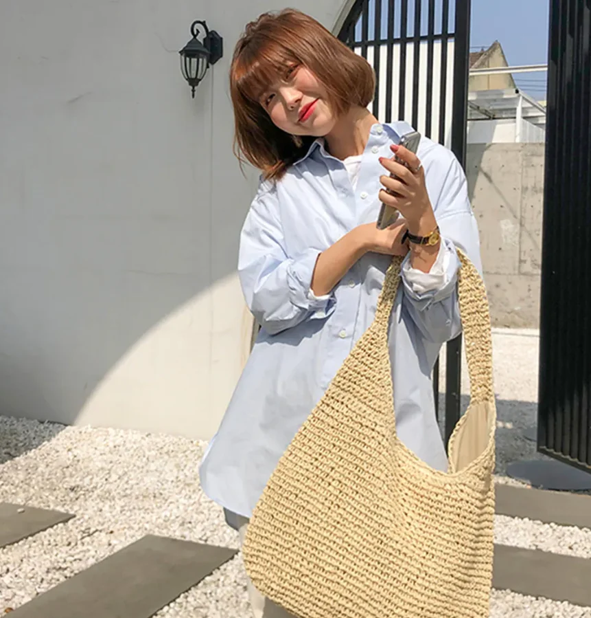 Crochet Raffia Small Woven Straw Beach Pouch Bag Clutch Handwoven Bag