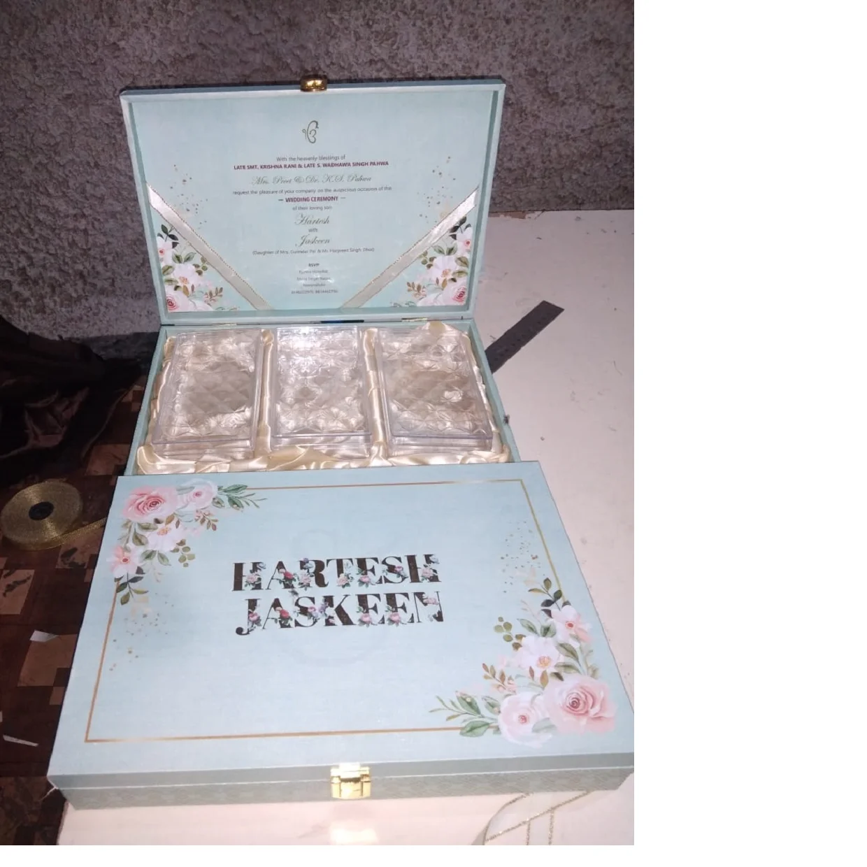 Custom Made Wedding Invitation Gift Boxes With Name Of Bride And Groom