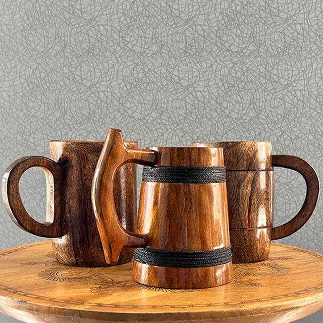 Handmade Wooden Beer Mugs 300 Ml Drinking Mugs Made In India Pure Food ...