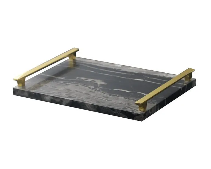 Antique Design White Marble Serving Tray With Metal Handle Wholesale