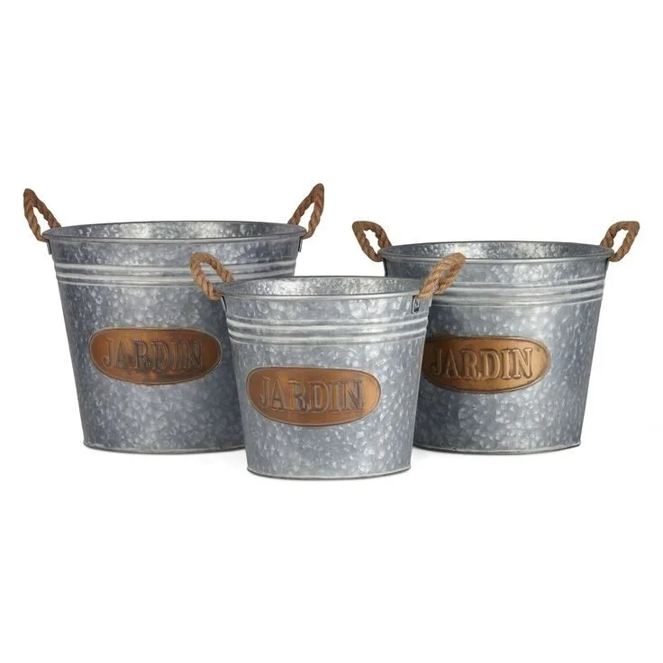 Galvanized Flower Vase Metal Flower Bucket Pots Planter Home Decorative