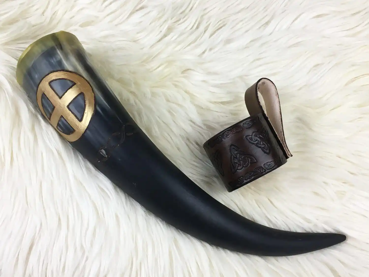 Unique Viking Drinking Couple Horn With Engraving With Leather High ...