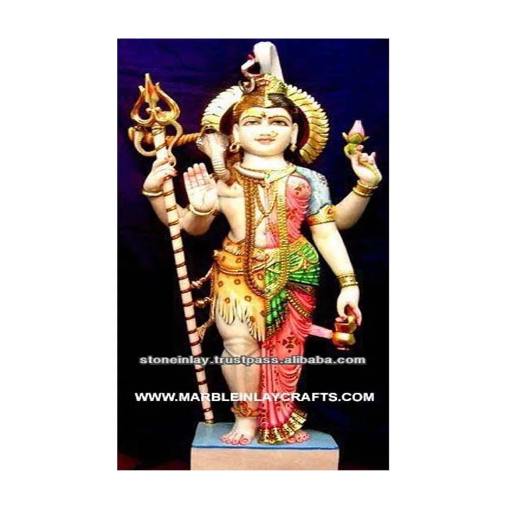 Standing Hindu God & Goddess Ardhnarishwar Best Quality White Marble