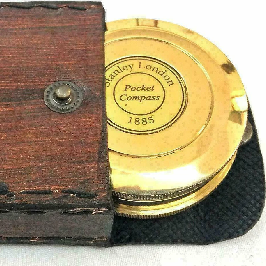 Vintage Nautical Brass Stanley London 1885 Compass With Leather Box Gift Item 
