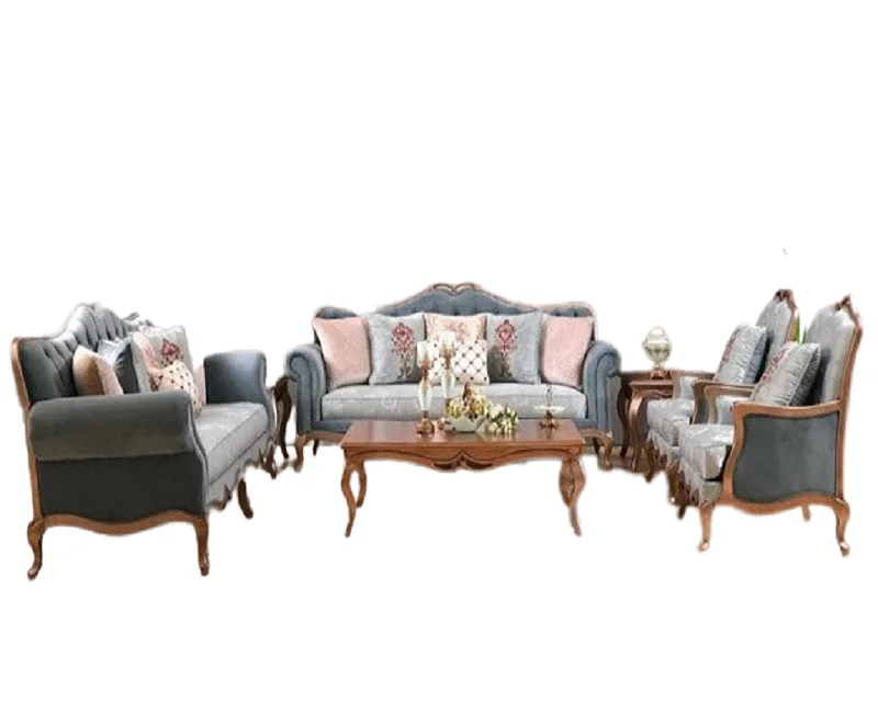 Luxury Design Traditional Blueficent Sofa Set Carving With Solid Sagwan