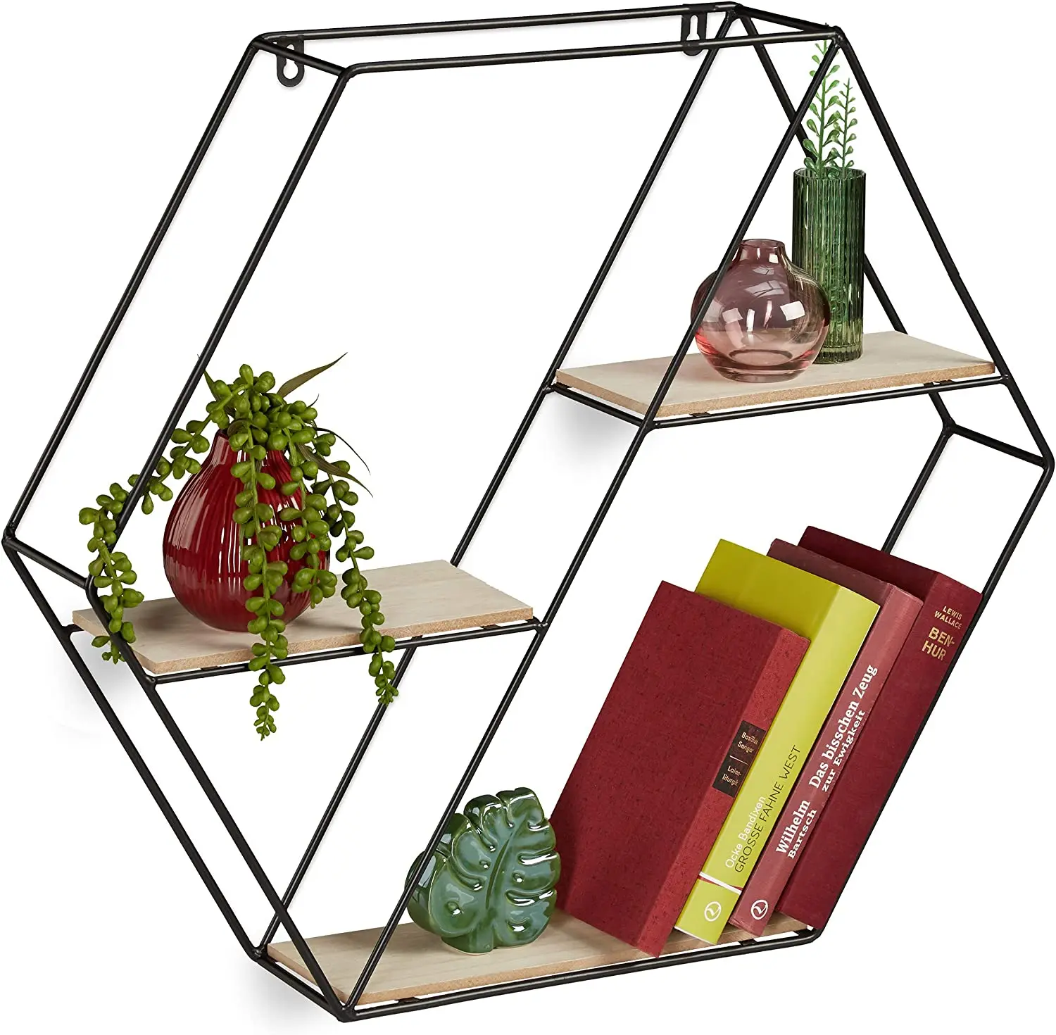 Modern Wall Mounted Floating Shelves Octagonal Shape Matte Black Metal