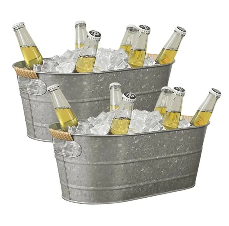 White Oval Galvanized Party Tub Beverage Tub With Handle Wine Bottle