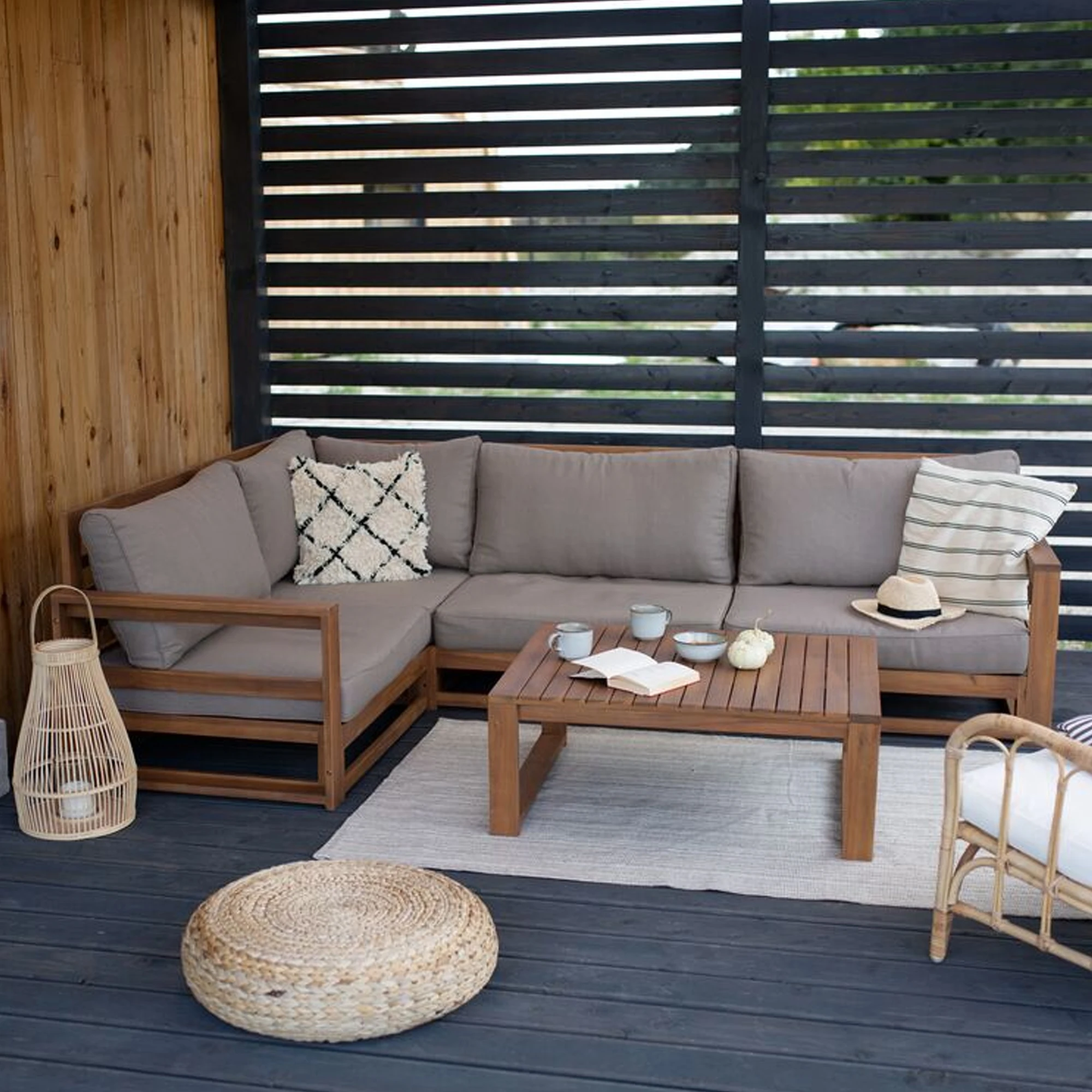 Patio Garden Wooden Sofa Set L Shape Sofa Outdoor Furniture Tish