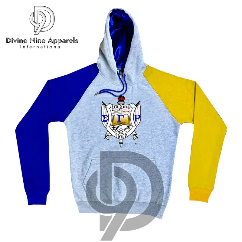 Sigma Gamma Rho Hoodie Custom Made Fleece Embroidered Crest And Letters Gold And Blue Greek Sorority 4039