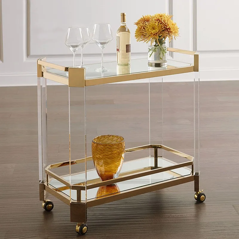 Modern Luxury Design Bar Trolley High Quality Stainless Steel Acrylic Tempered Glass Material
