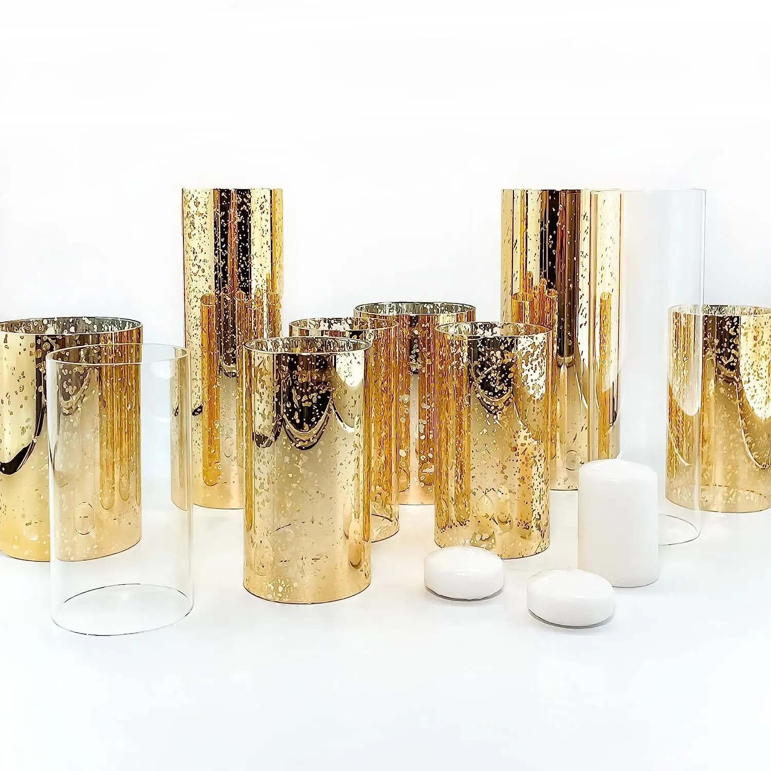 High Quality Bottomless Cylinder Gold Open Ended Glass Candle Holder