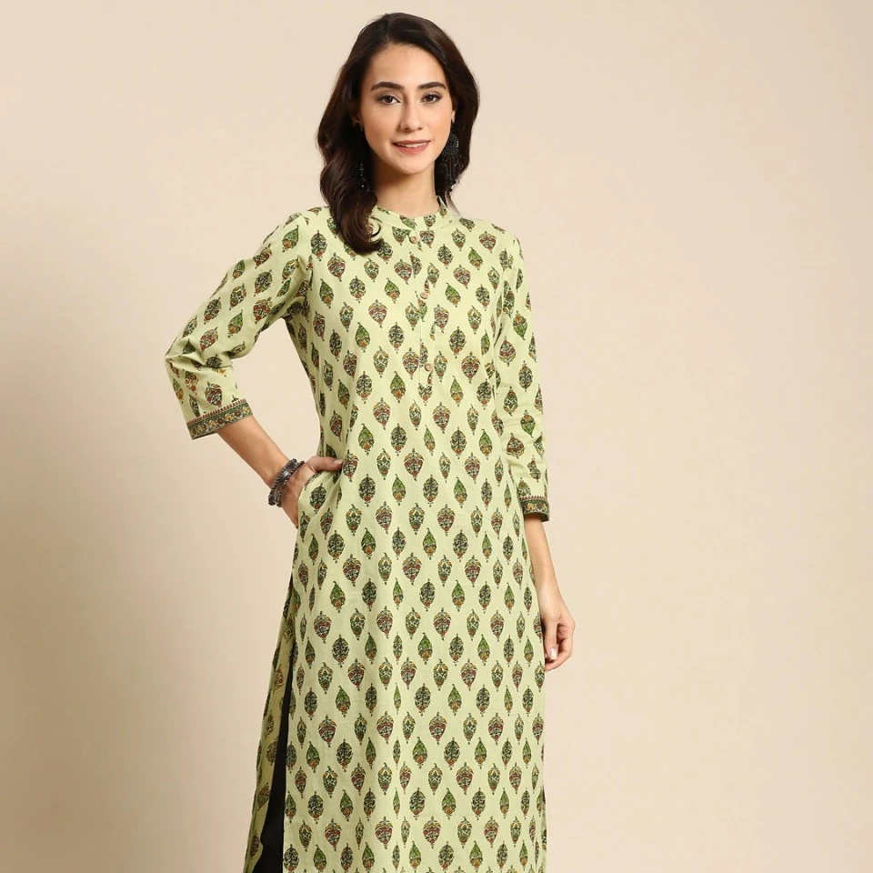 Women Green Ethnic Motifs Printed Kurta 