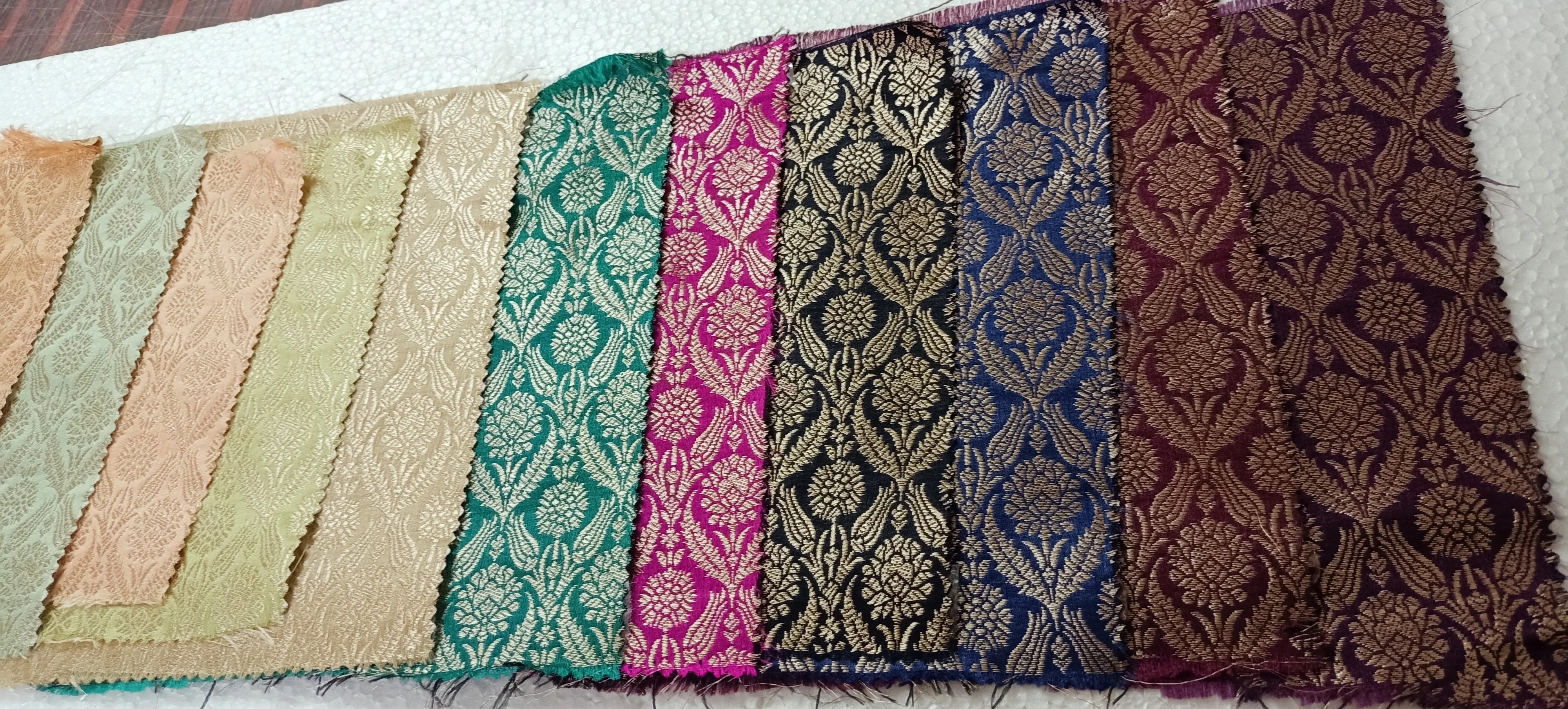 Custom Made In Light Pastel Colours Textured Brocade Silk Fabrics With