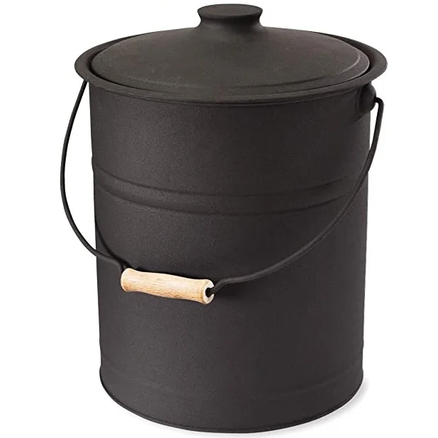 Iron Ash Bucket With Lid Coal Bucket For Fireplace Fire Pits Burning Stove Pellet Metal Buckets
