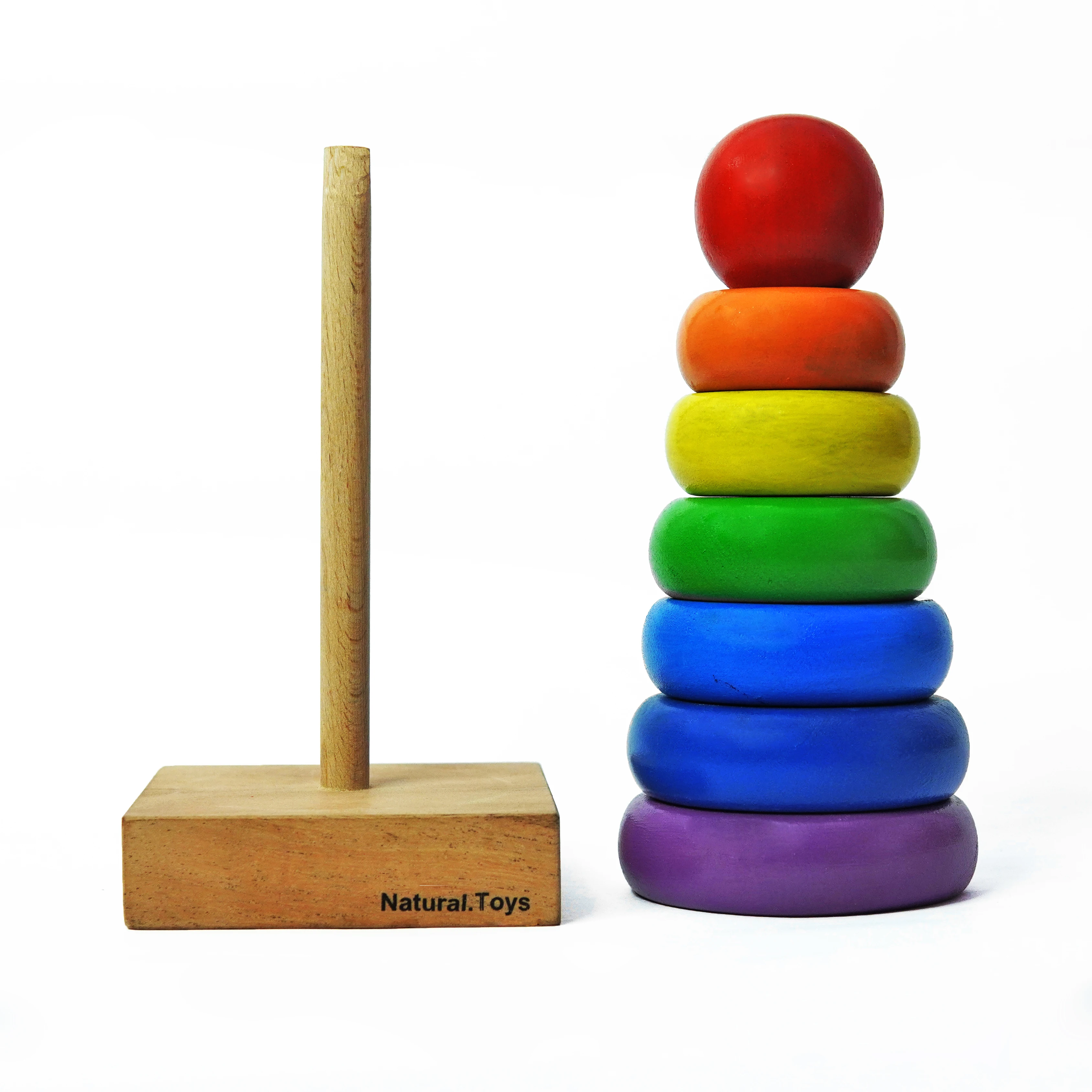 Natural Toys Rainbow Wooden Stacking Rings Tower Game Building Block