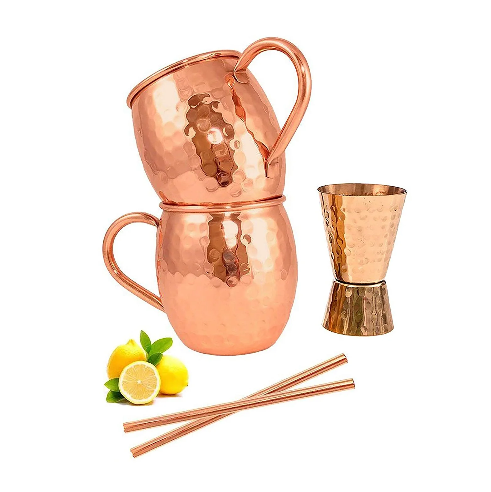 Mix Hammered Design Moscow Mule Copper Mugs Of Pair With Free Jigger