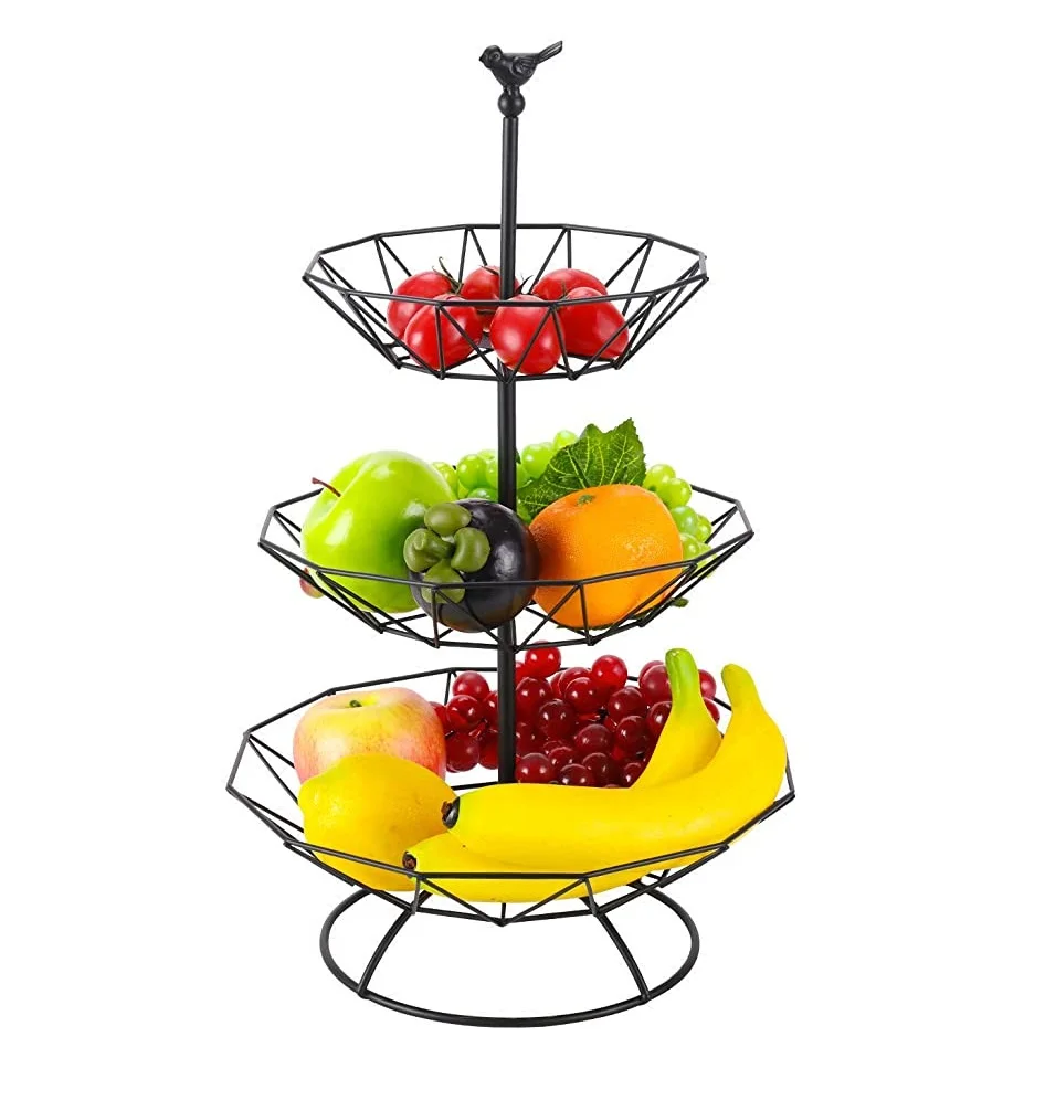 3 Tier Round Shape Vegetable Storage Iron Wire Basket Customized
