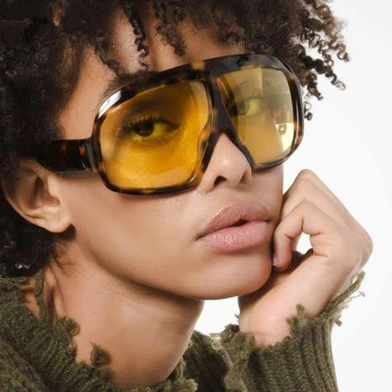 2025 Vintage Leopard Yellow Oversized Pilot Sunglasses for  display picture 2