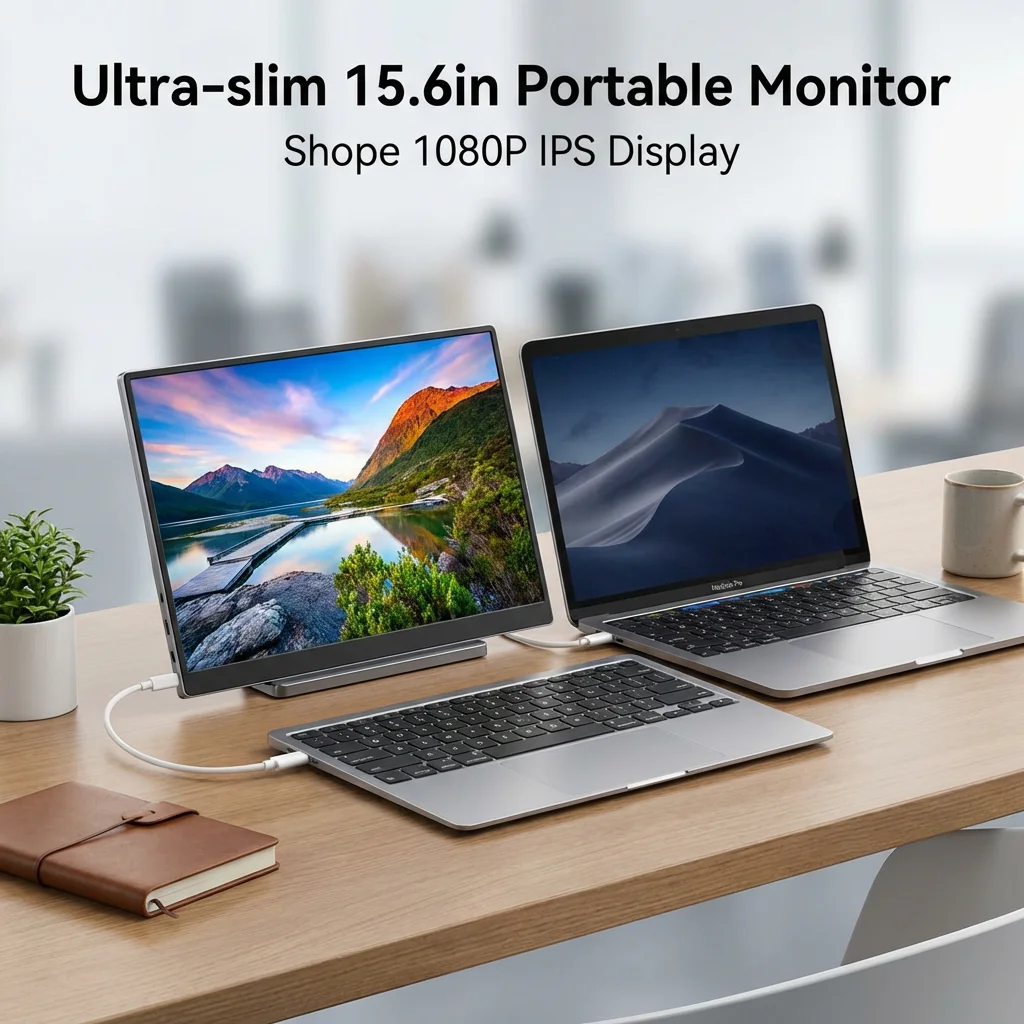 15.6-inch 1080p portable monitor with integrated metal kickstand and USB-C port