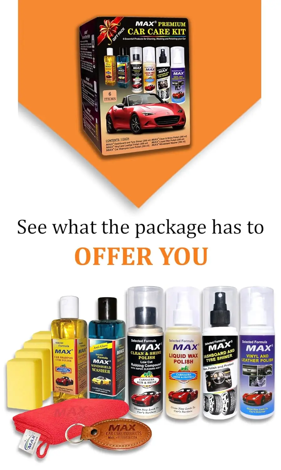 Custom Made Premium Car Care Kit (pack Of 6 Items Of 200 Ml Each) With ...