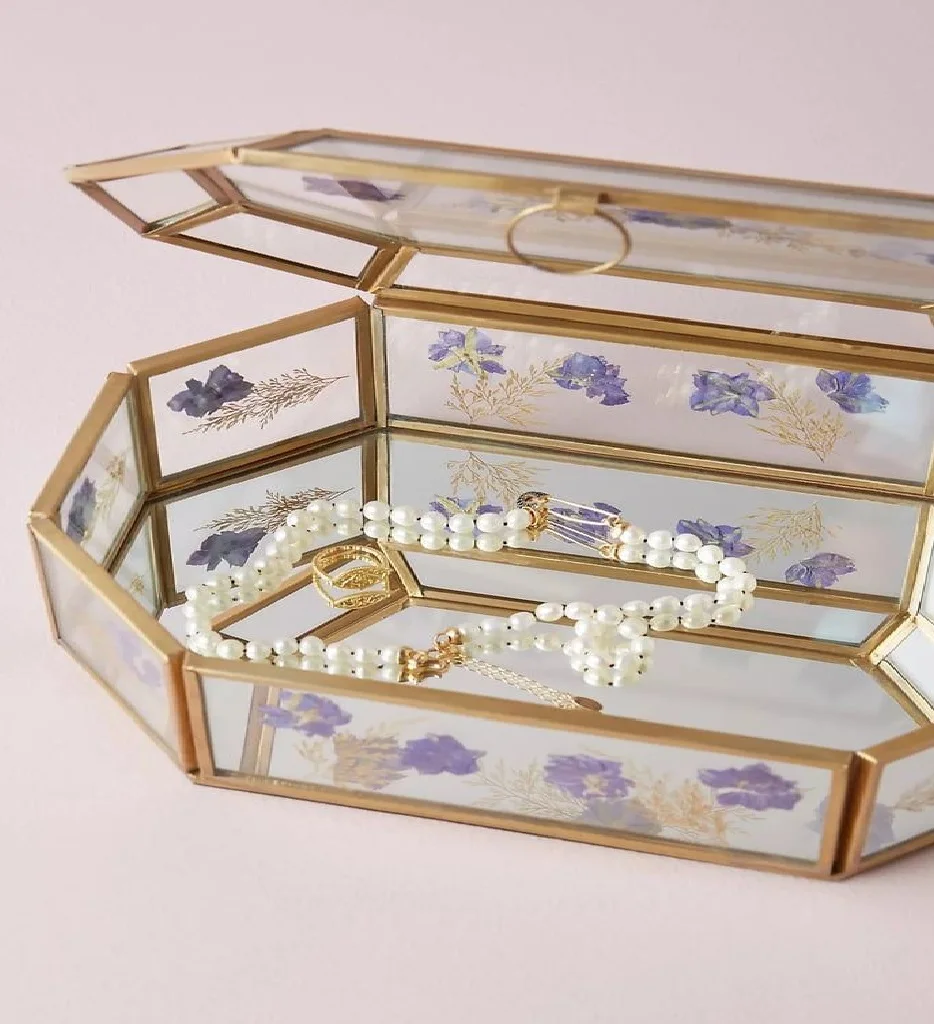 Clear Glass Jewelry Box With Removable Velvet Tray Jewelry Case With