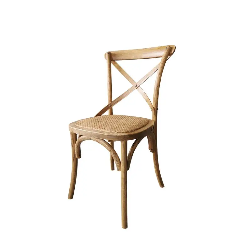 Cross Back Dining Chair Made Of Solid Teak Wood Frame With Cushion For